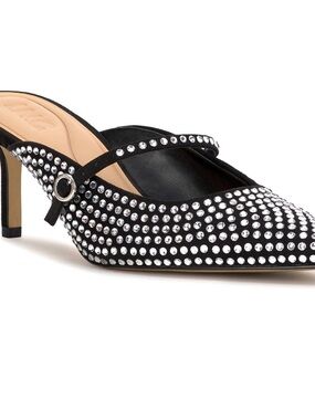INC International Concepts Black Pointed Rhinestone Mule with Mary Jane Strap